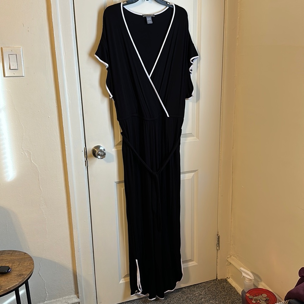 Black jumpsuit with white detailing